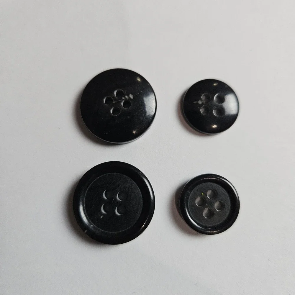 Joseph & Feiss Suit Black Replacement Buttons Set of 15 Plastic 4-Hole With Tags